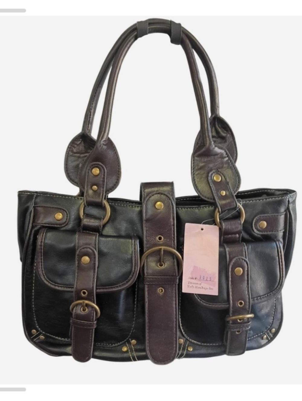 Brown Leather Multi-Pocket Satchel Handbag